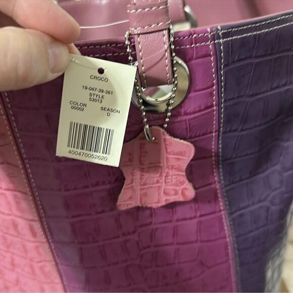 Valerie Stevens Four Tone Warm Purple Pink Croc Print Genuine Leather Tote - Picture 12 of 12
